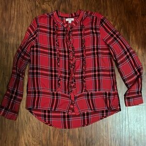 Red Plaid Long Sleeve Button Up - Kensie